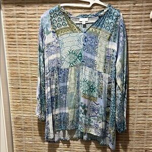 J. Jill Blue and Green Graphic Tunic Relaxed Fit
